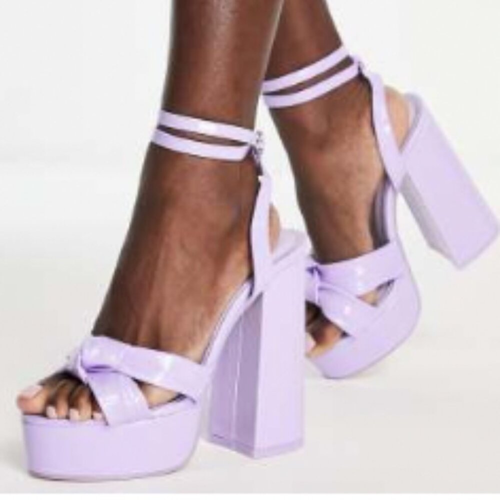 ASOS Public Desire Verona platform high heeled sandals in lilac patent - SZ 10